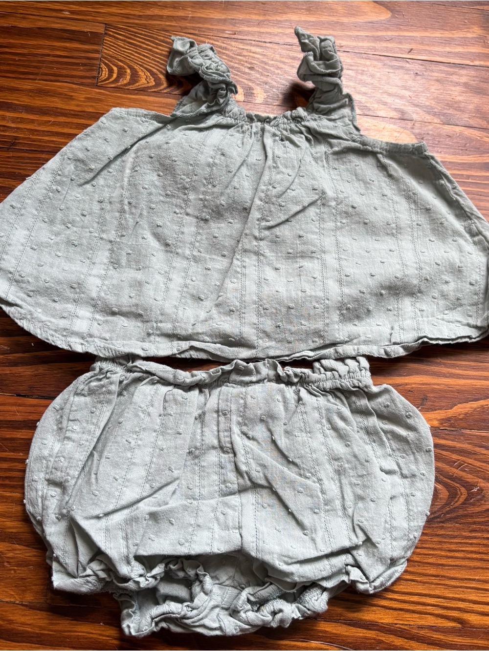 Siaomimi Sage Ruffle Strap Tank & Bloomers Summer Set Swiss Dot